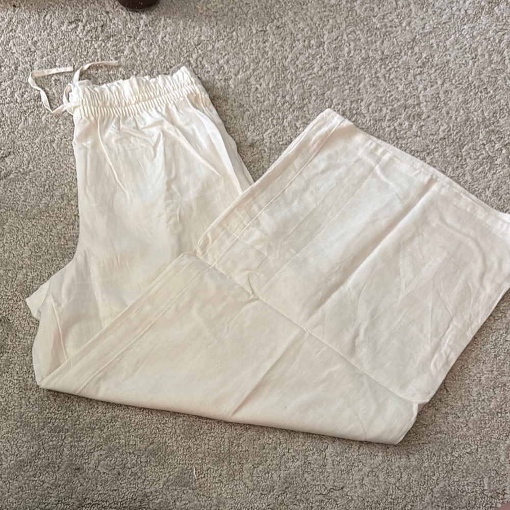 CALIA by Carrie Underwood White Wide Leg Linen Pants